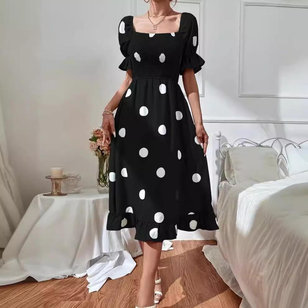 short dress temperament large polka ruffled sleeve dot