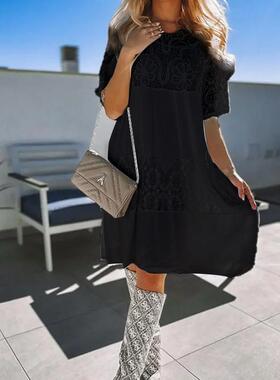 Womens lace dress summer loose short-sleeved dress lace big