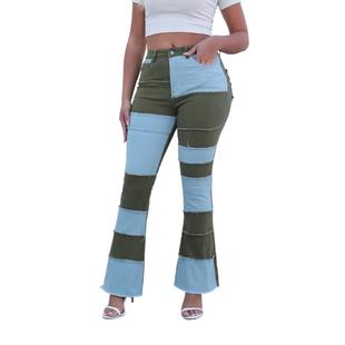 color contrast washed lift hot waist denim trousers womens