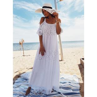 Cotton and lace suspender beach maxi dress seaside holiday