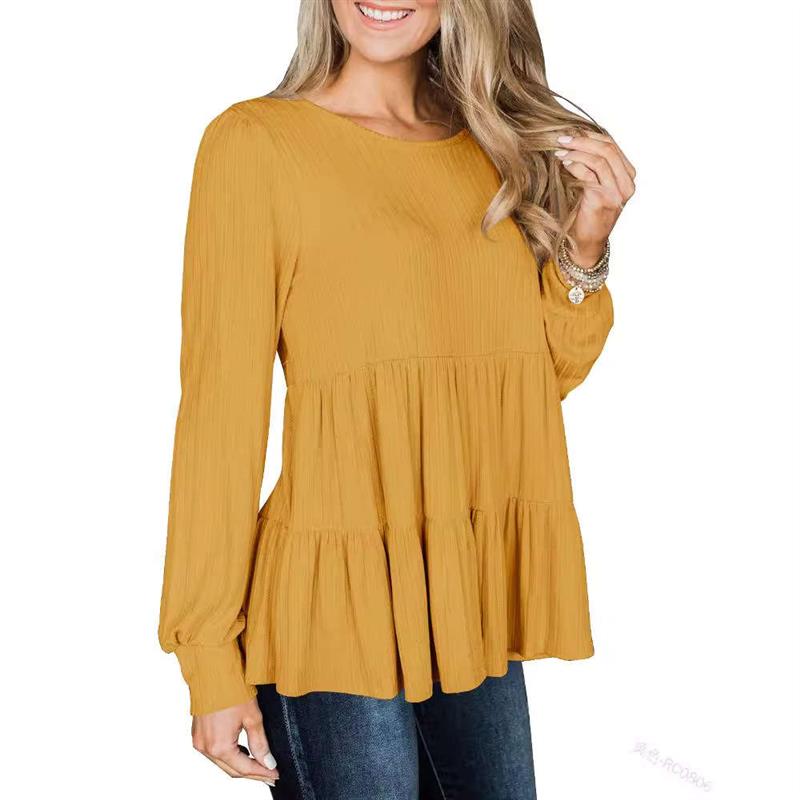 Womens round neck loose top fashionable pullover casual