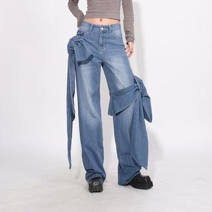 women for jeans straight waist high bowknot with trousers