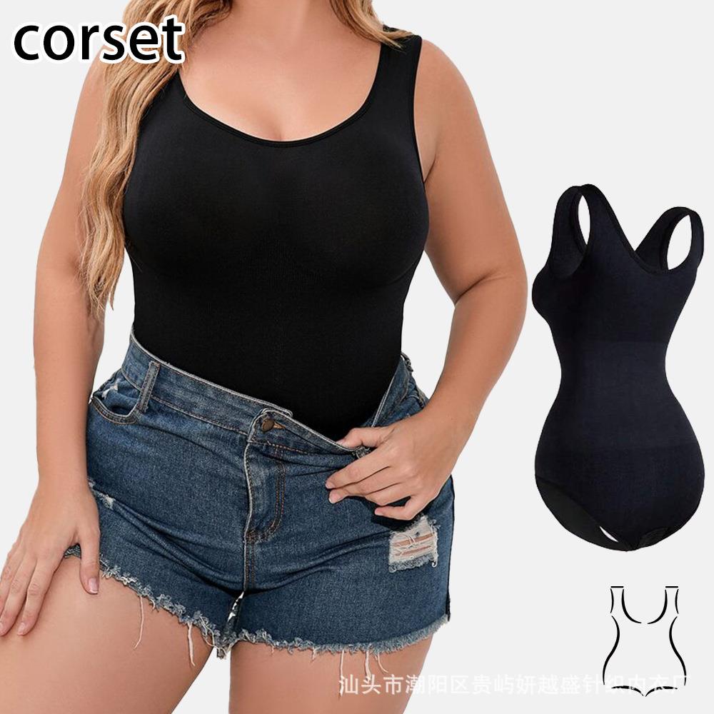 Body shaping body suit one-piece button-down crotch-less