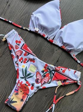 Womens triangle bikini with drawstrings and three-point