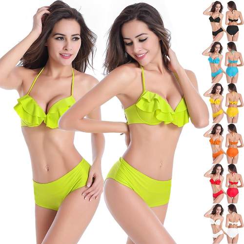 Multicolor Push-up Bikini Plus Size Swimsuit Ruffles