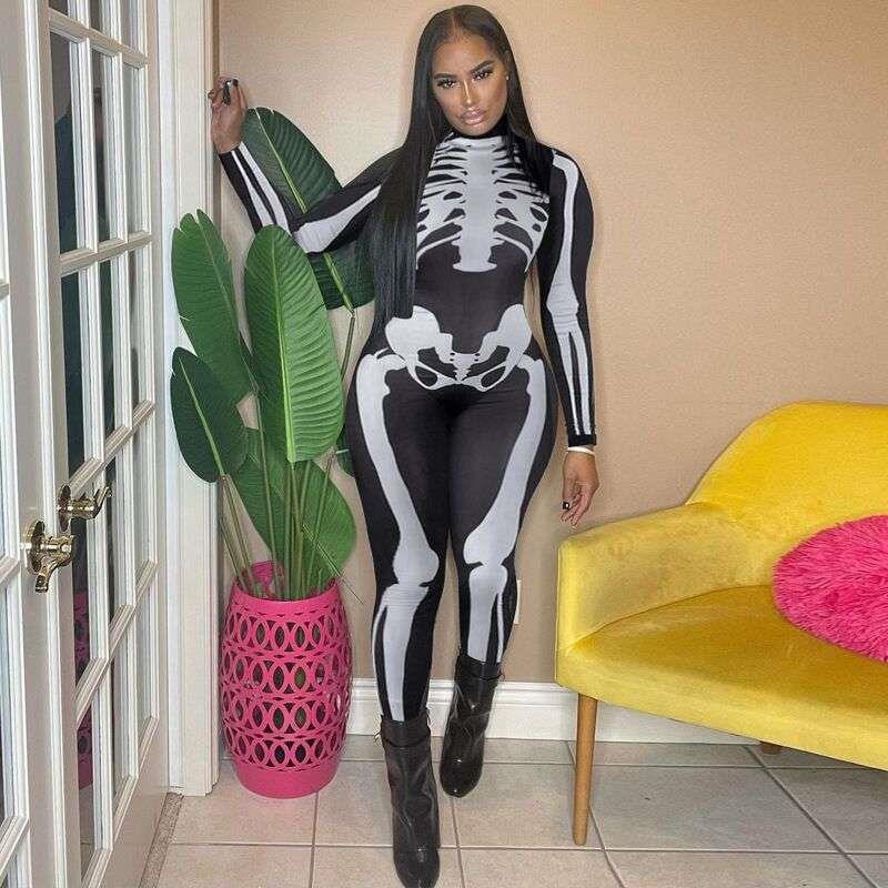 Womens long-sleeved bodysuit body see-through skeleton-封面