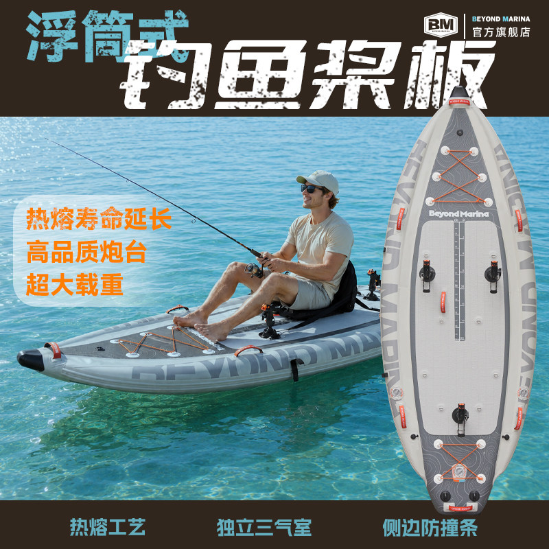 BM浮筒钓鱼桨板三气室热熔工艺不开胶带船外机防撞条海上双人路亚 - 实物图