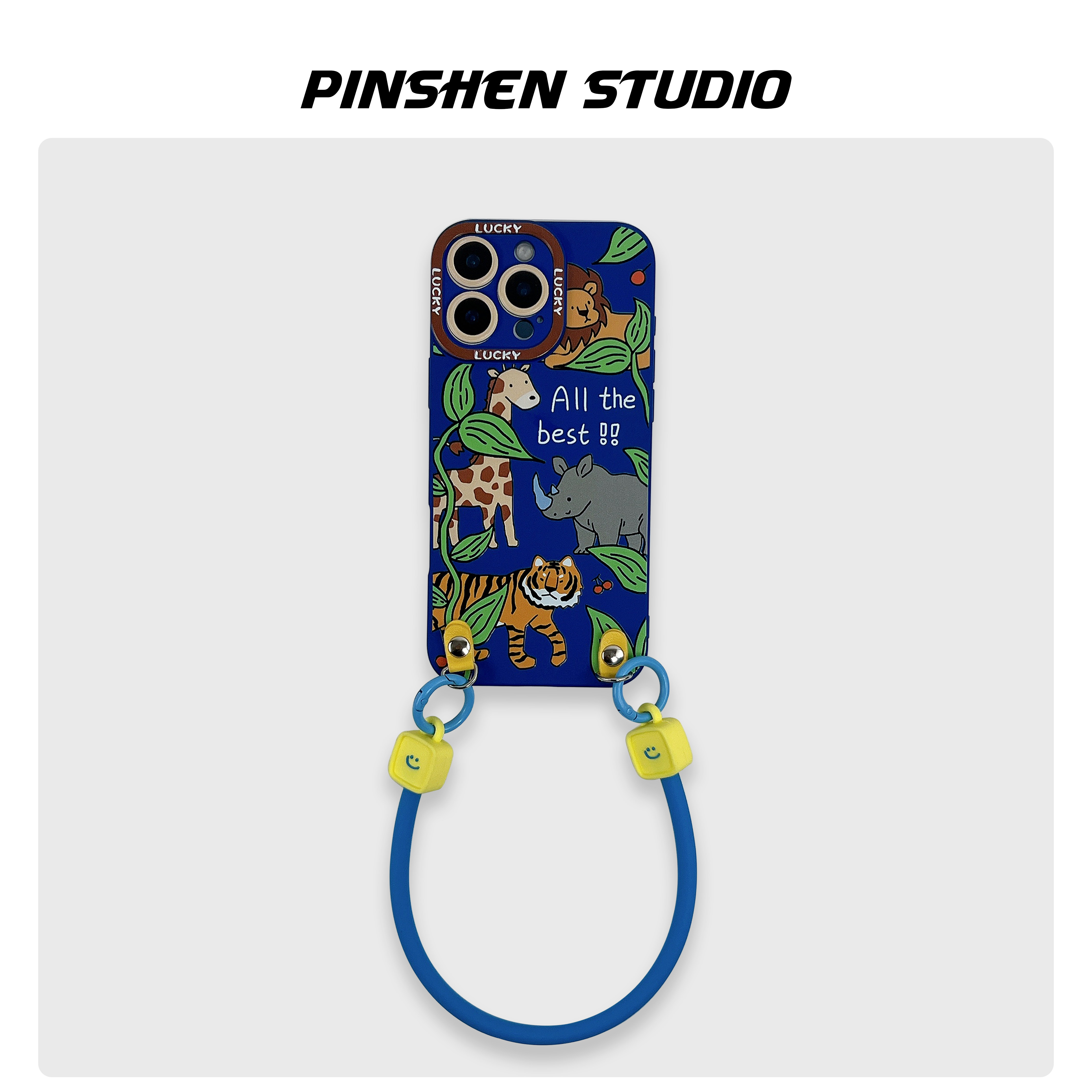 品申原创克莱因蓝硅胶复古动物森林硅胶手提适用iphone17promax手机壳全包防摔个性挂绳mate70苹果16保护套