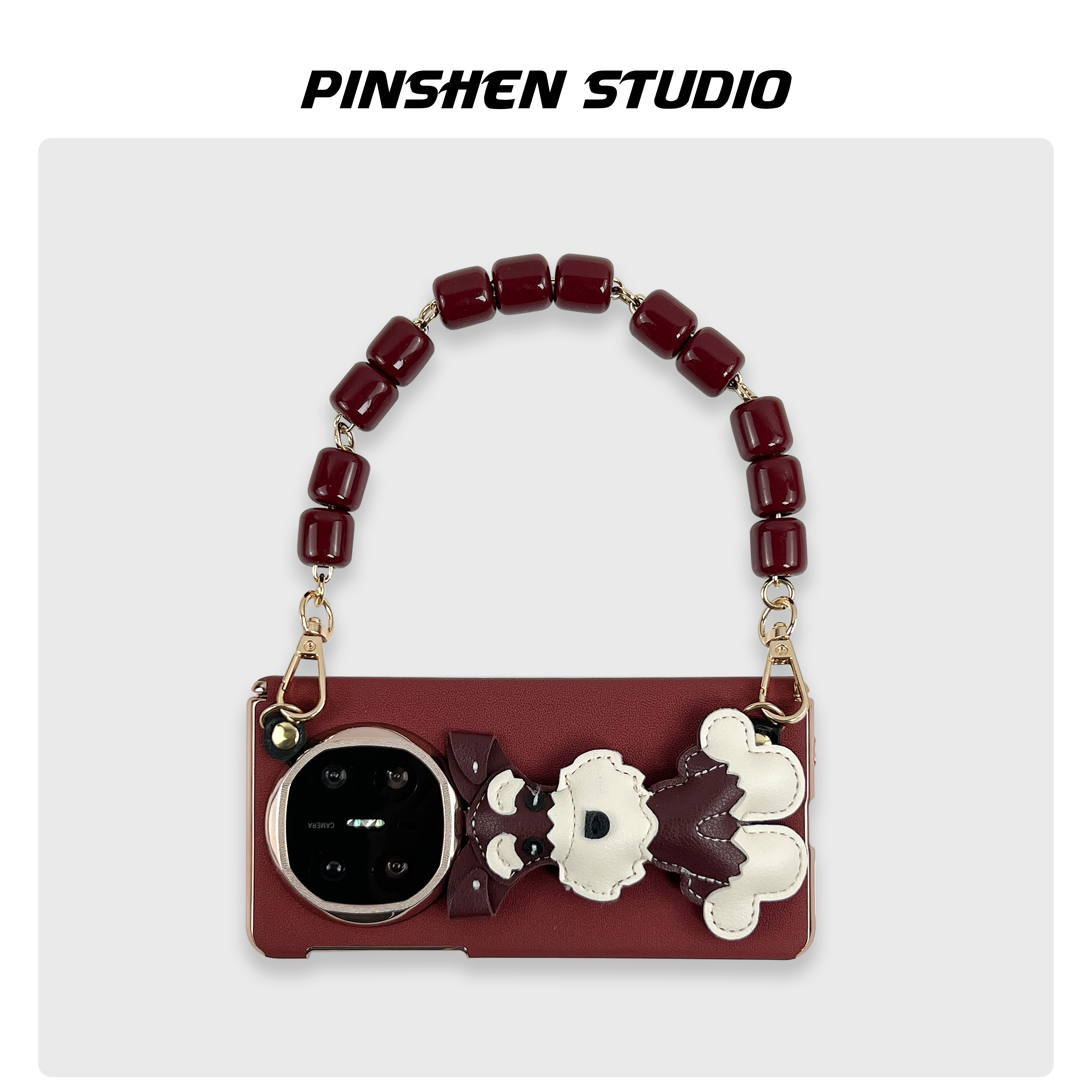 酒红雪纳瑞小狗配饰手提链手机壳