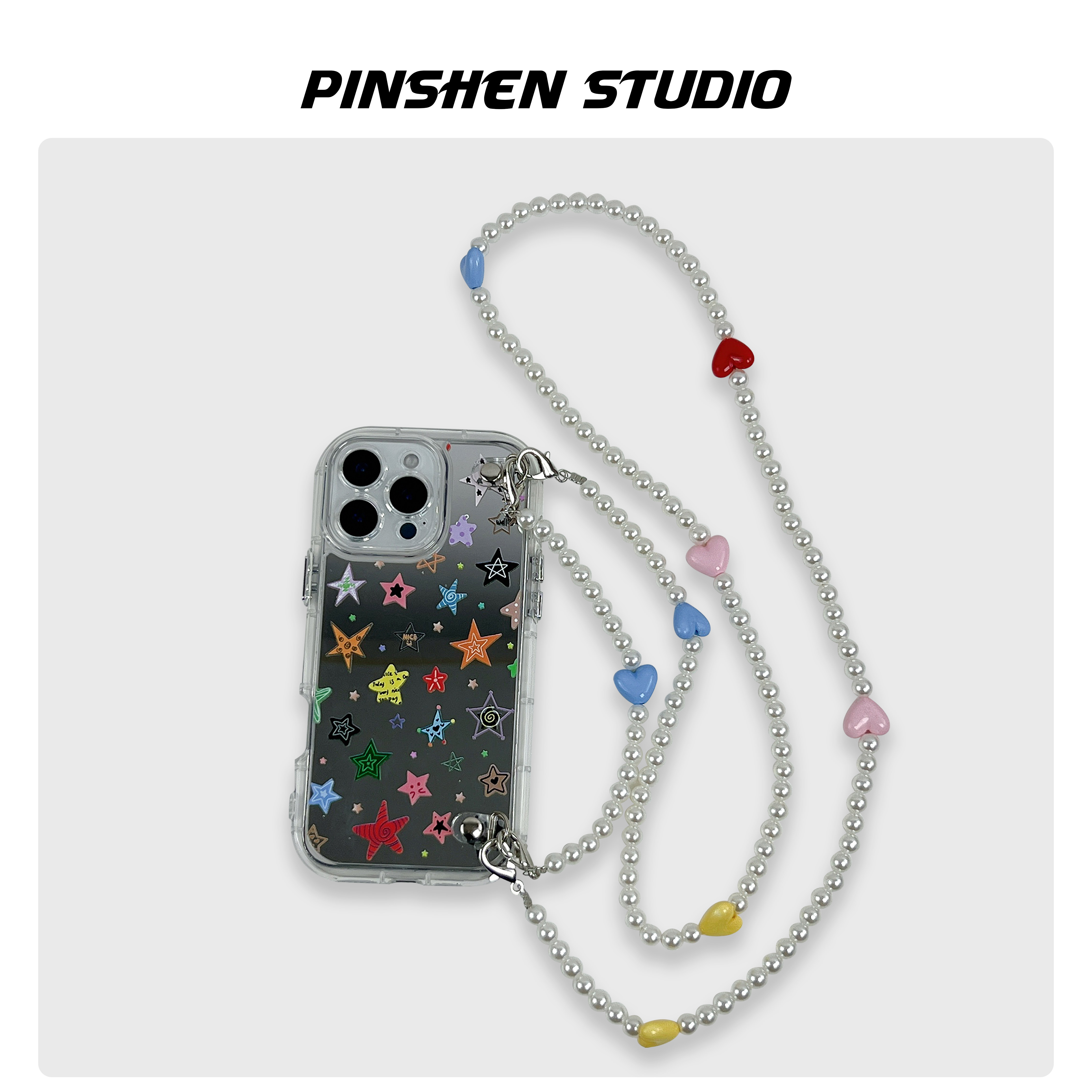 品申原创镜面彩色星星二合一手提斜挎链条适用iphone17promax手机壳全包防摔高级感个性挂绳新款苹果16保护套