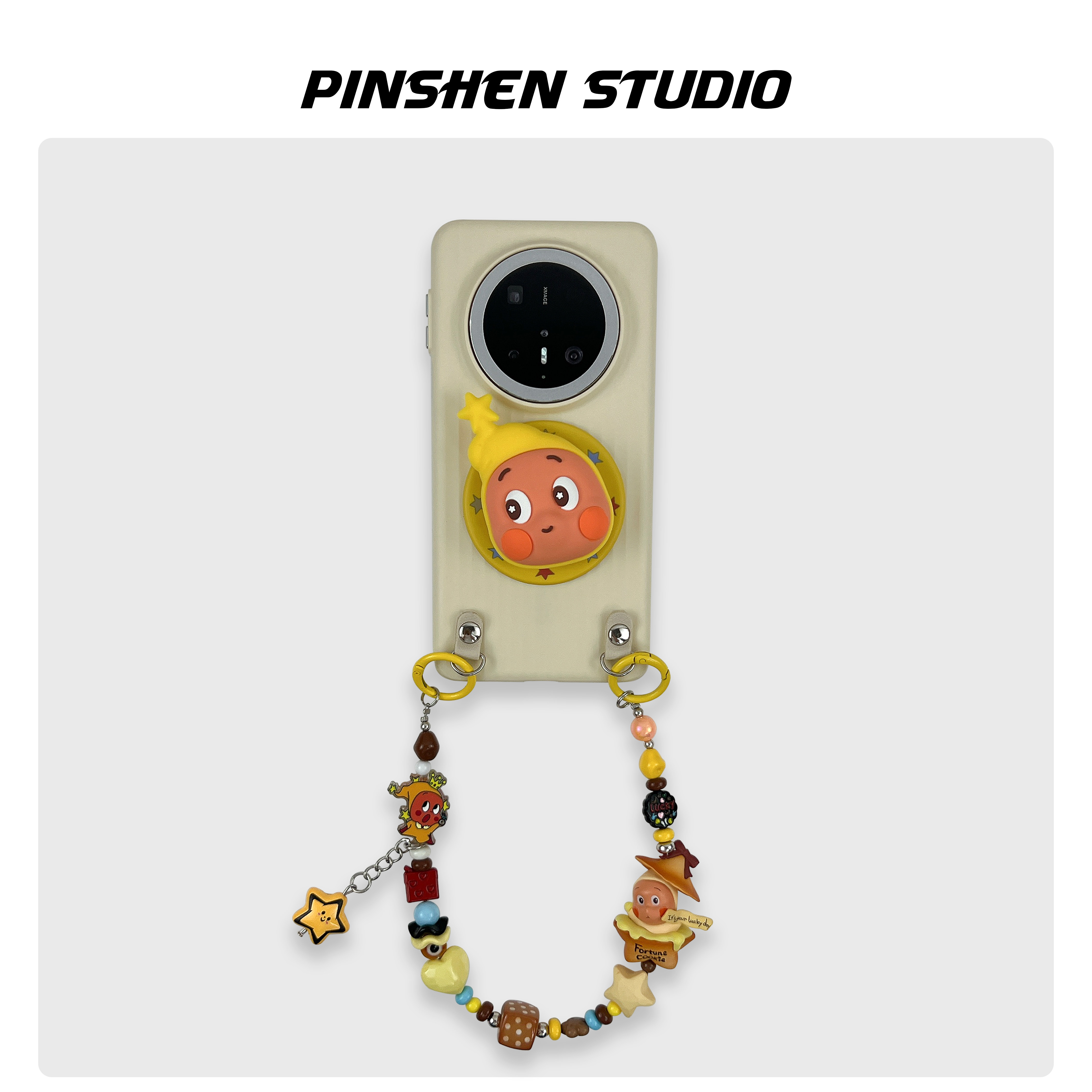 品申原创pc轻薄奶黄竖纹星星人磁吸支架手提链条适用华为mate8