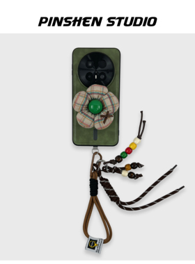 品申原创复古做旧苔绿色布艺花朵磁吸支架手提挂绳适用华为mate80pro手机壳全包防摔简约个性新款p80保护套