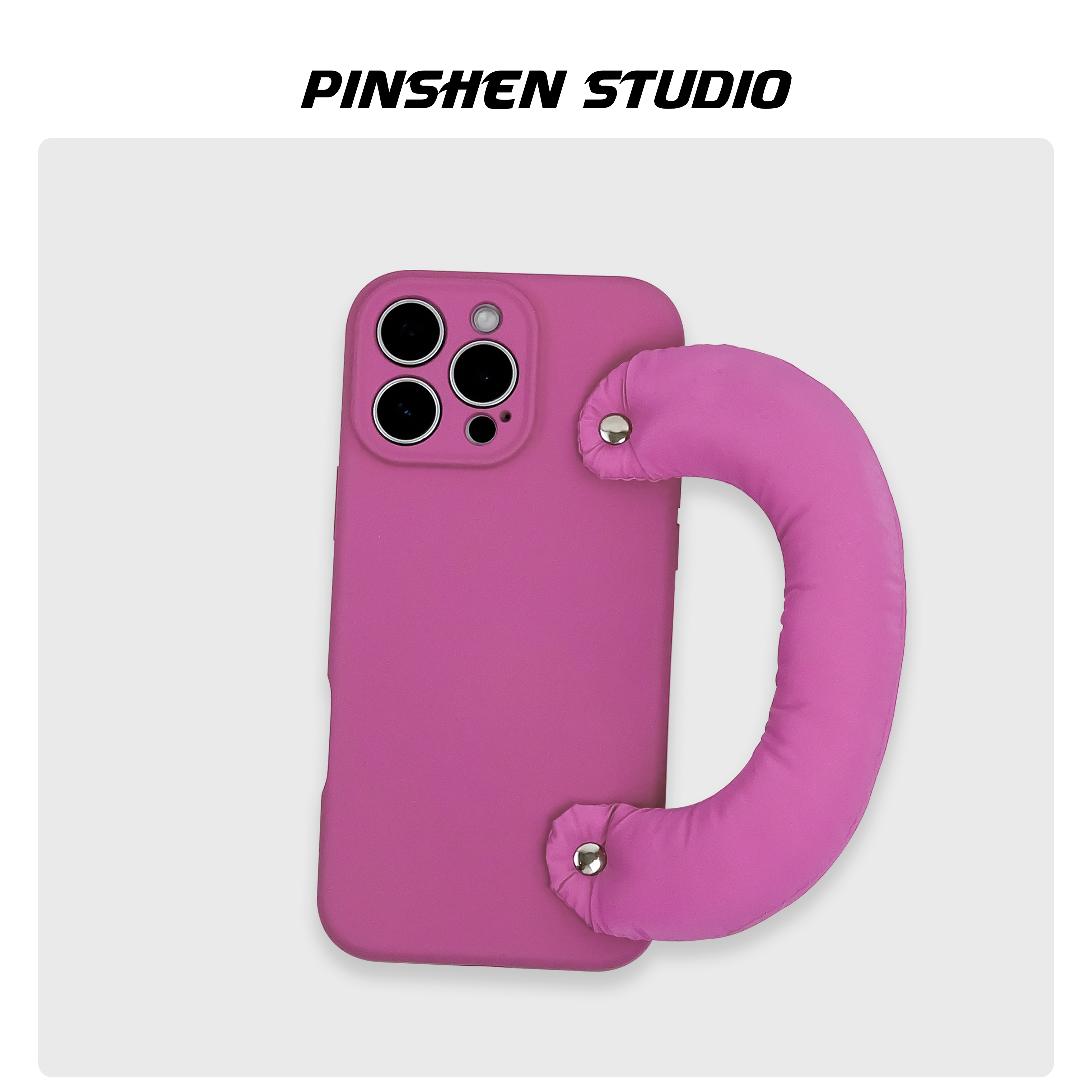 高级感简约玫红色充棉手提手机壳