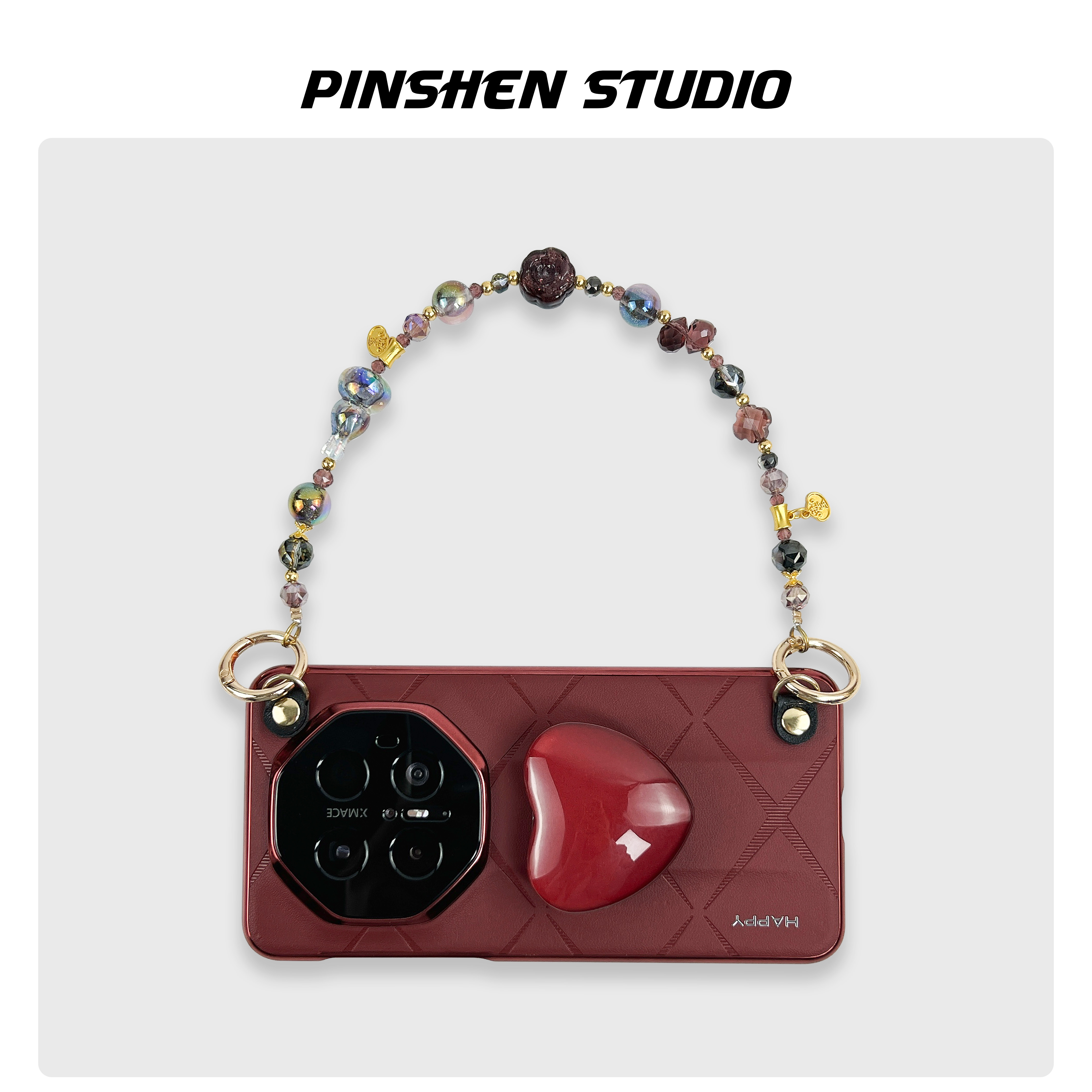 品申原创香颂酒红立体爱心支架手提链条适用华为mate80pro手