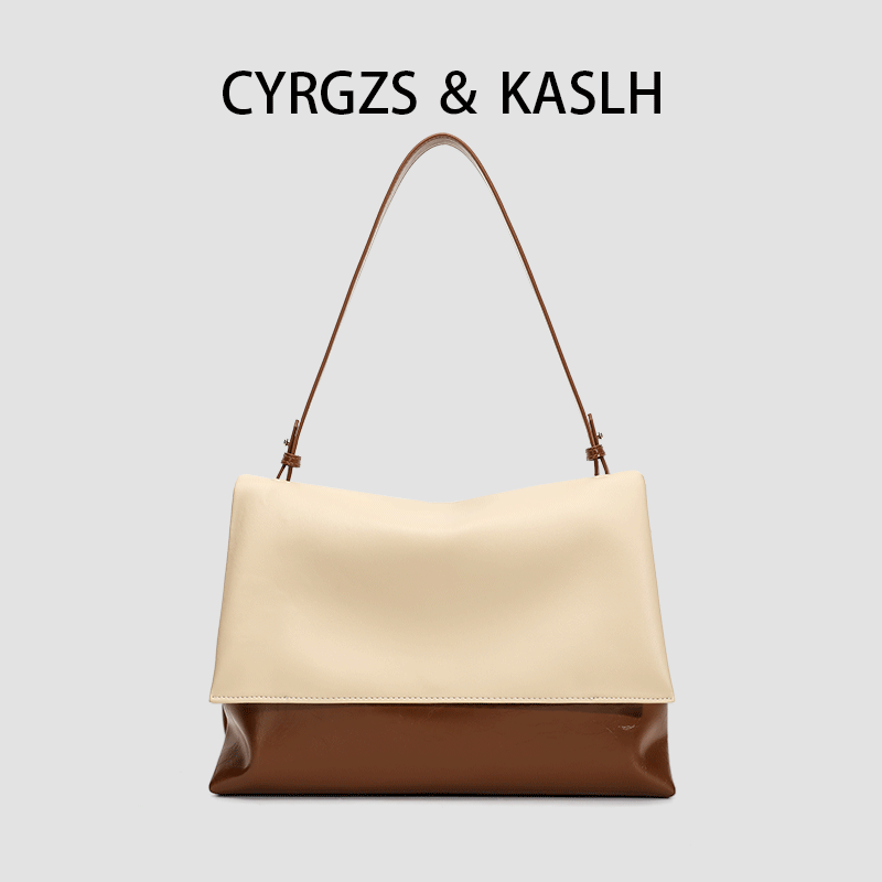 CYRGZS＆KASLH2025新款真皮斜挎包女通勤大容量千层雪拼色托特包