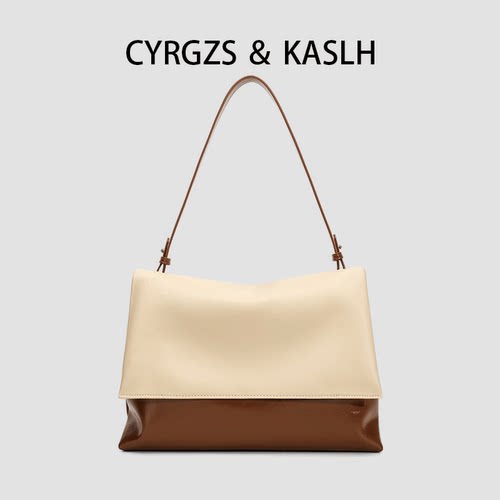 CYRGZS＆KASLH2025新款真皮斜挎包女通勤大容量千层雪拼色托特包