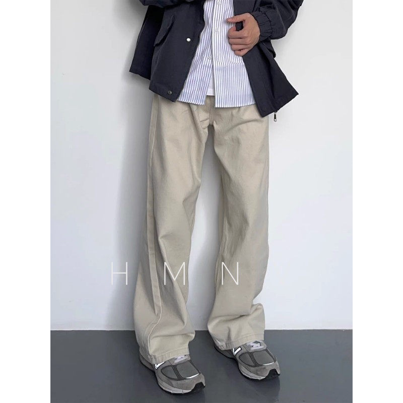 HMN Studio日系复古水洗休闲直筒裤美式宽松简约百搭宽松牛仔裤男图片