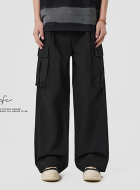 FAFC春夏季美式简约竹节棉休闲裤男款宽松直筒阔腿多口袋工装长裤