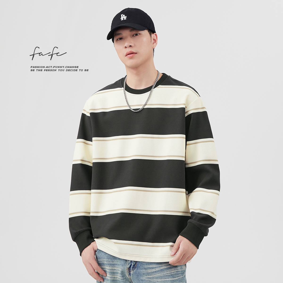FAFC柔软舒适重磅条纹长袖T恤
