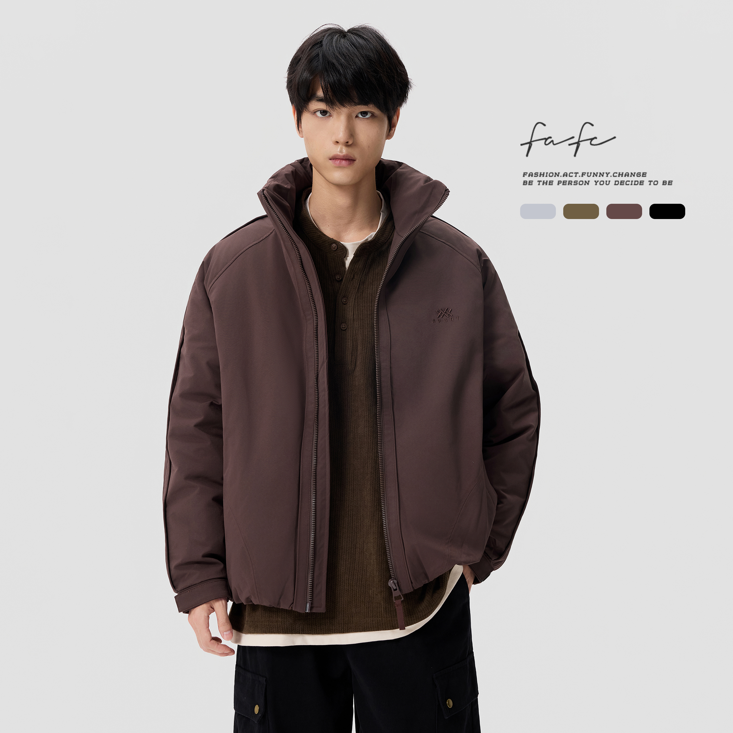 FAFC保暖加厚立领刺绣羽绒服