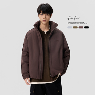 FAFC冬季90白鸭绒纯色立领防风保暖羽绒服男刺绣简约百搭防寒外套