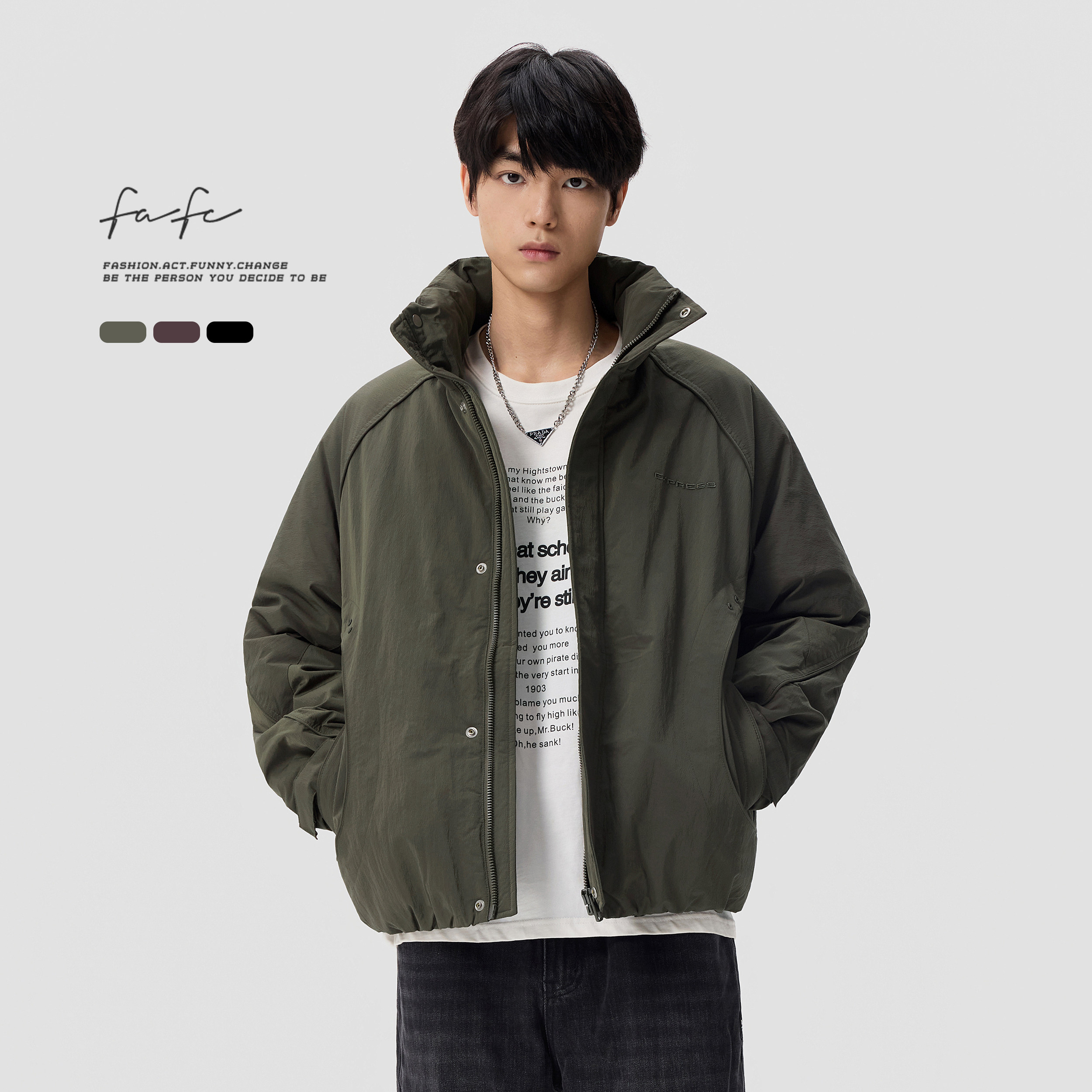 FAFC冬季90白鸭绒立领加厚保暖羽绒服男潮流纯色休闲百搭防寒外套,男装,羽绒服,淘宝优惠券,粉丝福利购,淘宝优惠卷