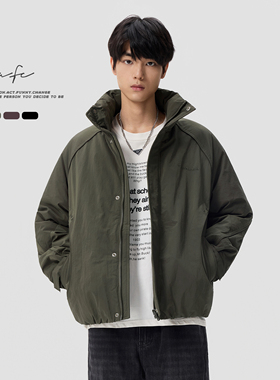 FAFC冬季90白鸭绒立领加厚保暖羽绒服男潮流纯色休闲百搭防寒外套