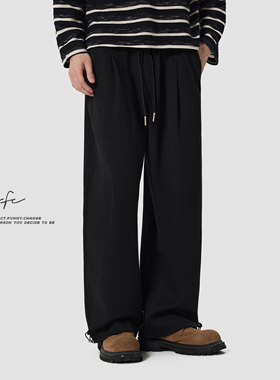 FAFC秋冬季重磅空气层卫裤男款潮流直筒阔腿垂感宽松运动休闲长裤