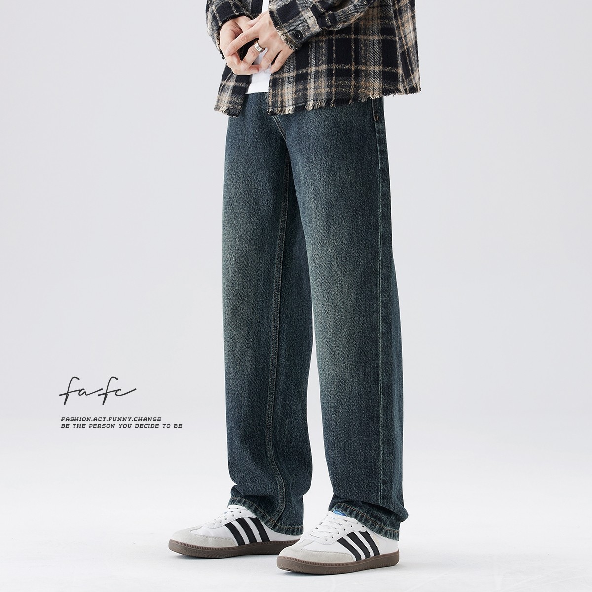 FAFC秋冬新款美式复古水洗牛仔裤男宽松直筒阔腿潮牌高街休闲长裤,男装,牛仔裤,淘宝优惠券,粉丝福利购,淘宝优惠卷