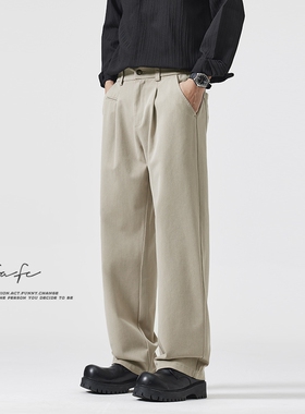 FAFC秋季新款美式简约高级垂感西裤男潮流宽松直筒阔腿休闲裤长裤