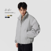 FAFC冬季 夹克棉服男双褶皱纯色简约百搭棉衣外套 立领加厚保暖短款