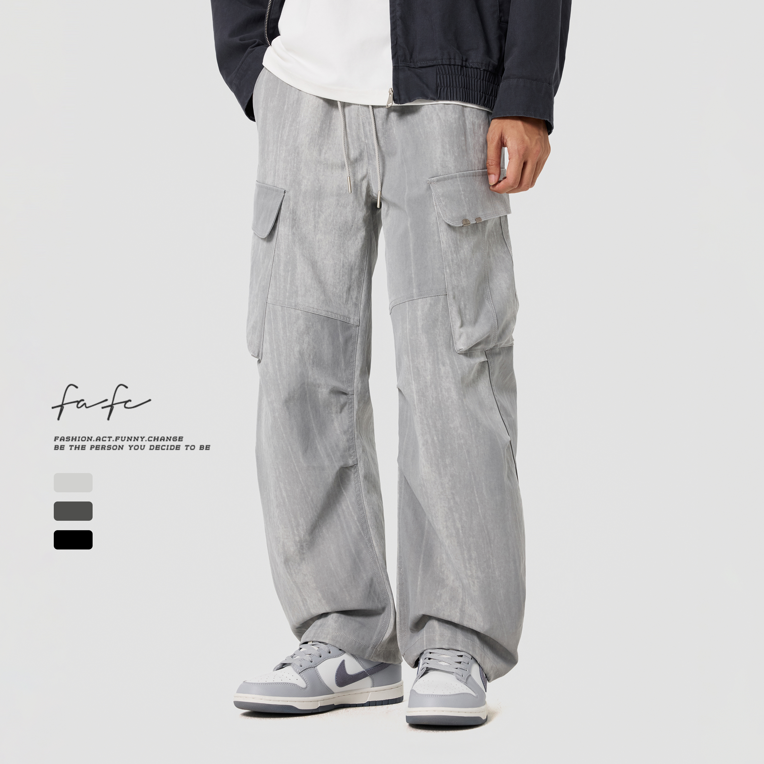 FAFC复古做旧工装直筒阔腿休闲裤