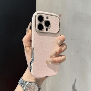 適用于蘋果16promax手機殼大視窗珠光閃粉iPhone15promax14女13全包防摔12高級感軟保護全包 帶銀標LOGO