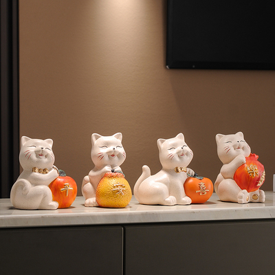 家居玄关电视柜装饰品摆件客厅酒柜平安喜乐猫咪摆设品乔迁礼物