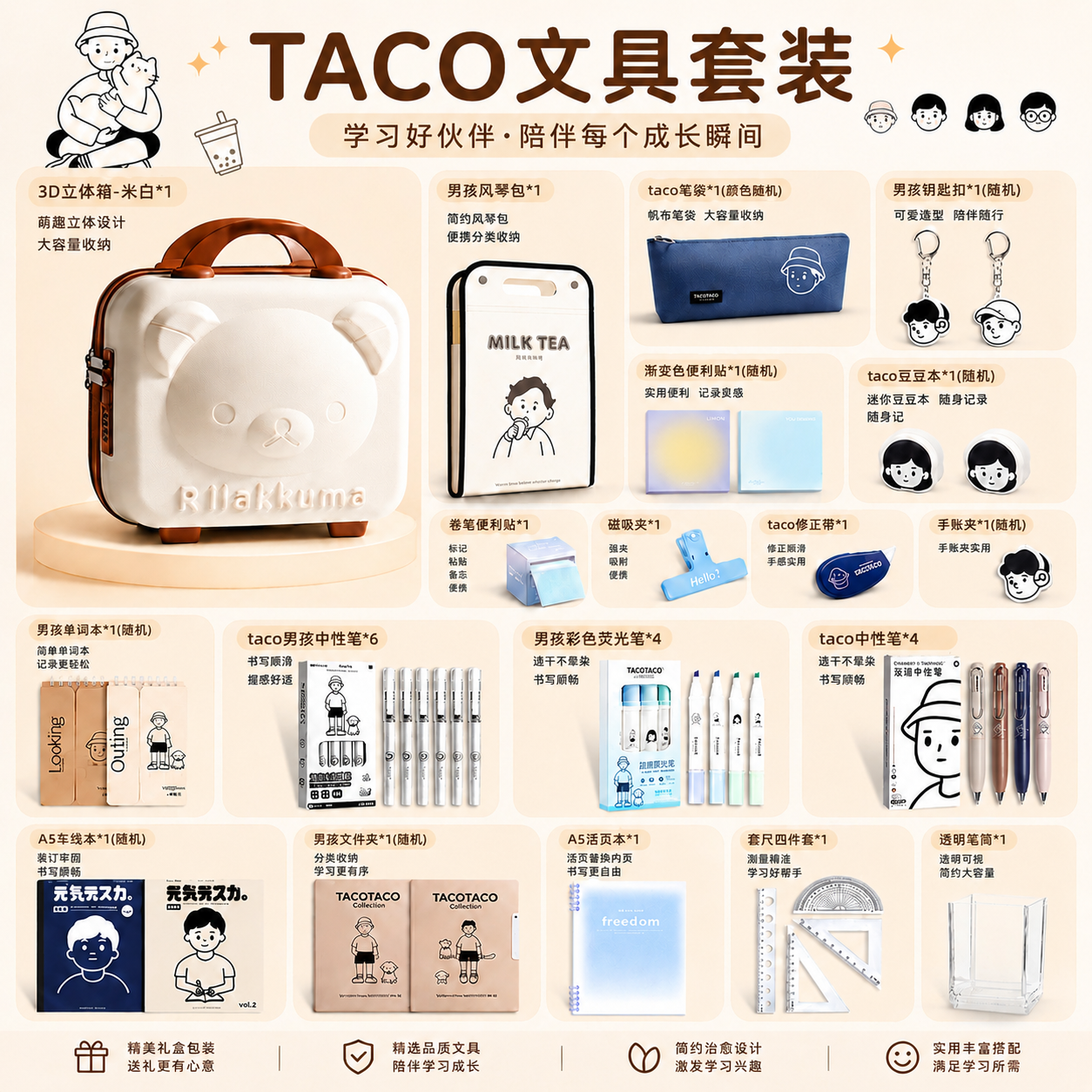 TacoTaco文具套装礼盒一年级小学生学习用品儿童毕业纪念礼物初中生豪华文具盲盒10岁生日礼物高颜值伴手礼包