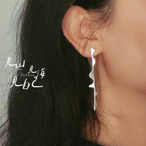 小众设计原创波纹银镀金耳环女