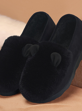 豆豆鞋女冬加绒2025新款一脚蹬外穿黑色软底不累脚秋厚底毛毛棉鞋