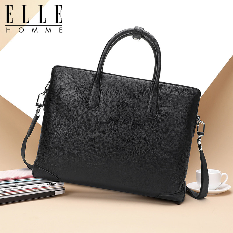 法国ELLE HOMME正品男士公文包手提包真皮商务男款单肩包轻奢品牌