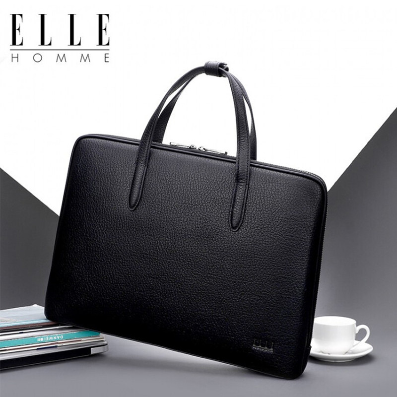 ELLE HOMME男士手提包商务青年横款公文包头层牛皮男公务包新款