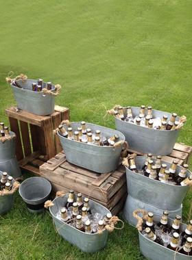 做旧金属冰桶铁桶铁皮桶欧式白色椭圆形大容量冰桶酒吧烧烤啤酒桶