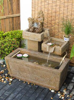 日式竹子田园禅意流水摆件客厅花园阳台喷泉景观办公室装饰养鱼池