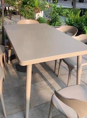 网红户外餐桌椅碳钢桌子长方形不锈钢餐桌露天商用餐厅酒吧室外摆