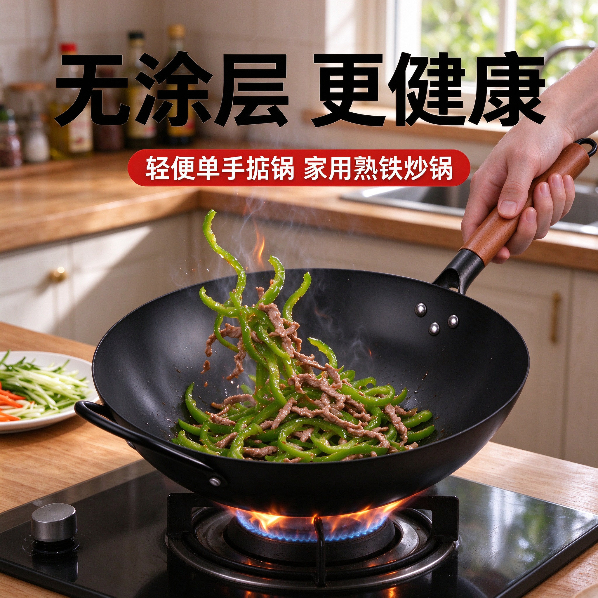 无涂层老式深层炒锅家用圆底锅