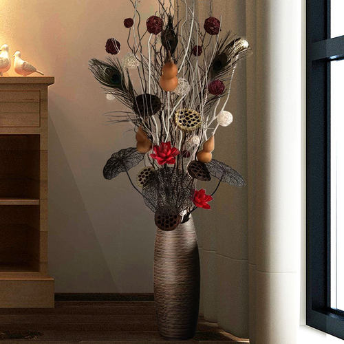 干树枝装饰客厅落地干花瓶陶瓷玄关居家龙柳插花天然干枝艺术摆件