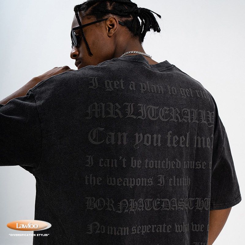 HYJ夏季新款国潮牌男装 洗水哥特字母发泡印花短袖T恤男潮牌