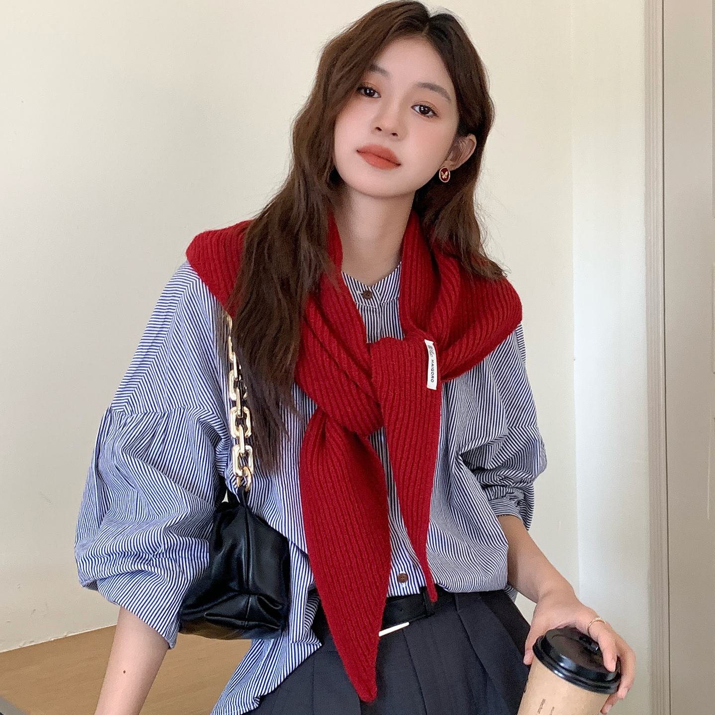 红色披肩女款外搭三角巾围巾