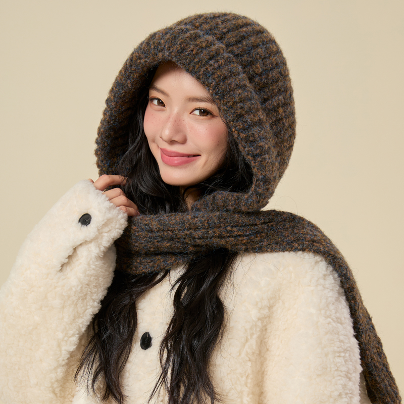 毛线帽子围巾一体女秋冬季