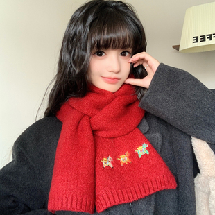 红色围巾2025新款今年流行爆款女冬季马年小马新年圣诞保暖围脖