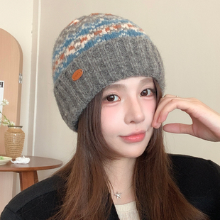 冬天女士保暖帽子女款2025新款冬加厚费尔岛复古风超好看独特漂亮