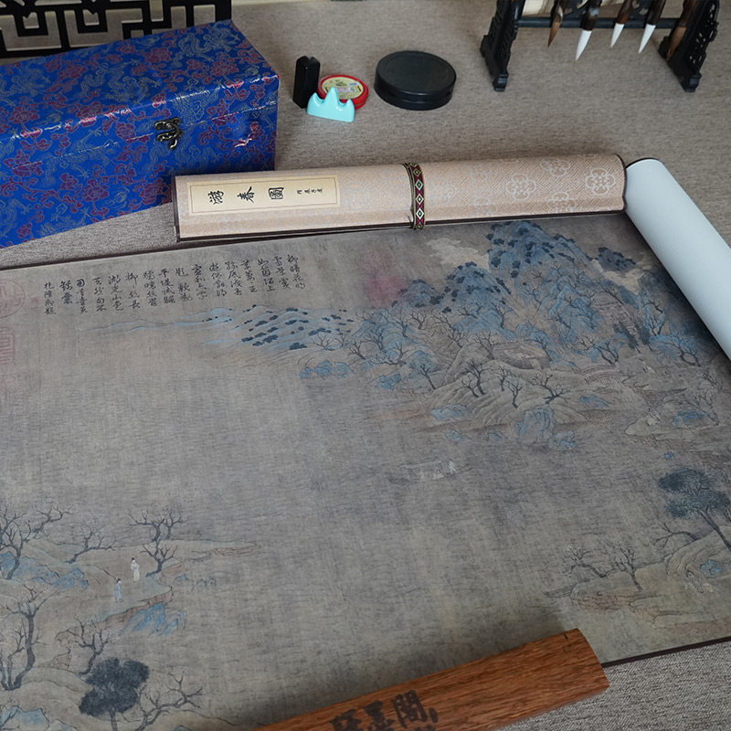 隋 展子虔 游春图名家真迹高清微喷复制字画装裱长卷卷轴临摹装饰